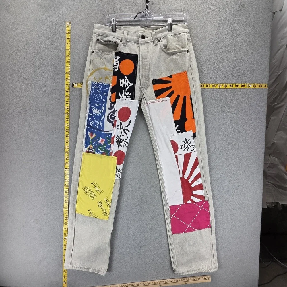 Vintage Levis 501 Jeans Mens Multicolor Patchwork Button Fly Made USA Fits 32x33